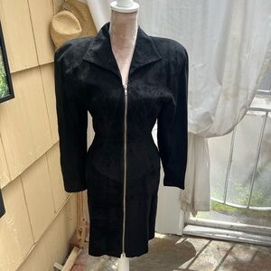 Michael Hoban-Vintage 80's Black Suede Leather Zipper Dress